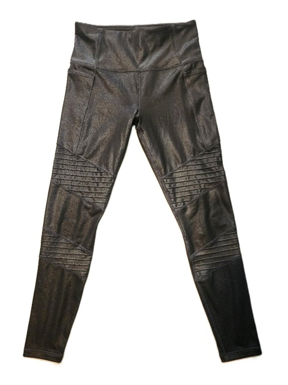 Athleta Inclination Moto Tight Leggings Small Black Shimmer High Rise Pockets